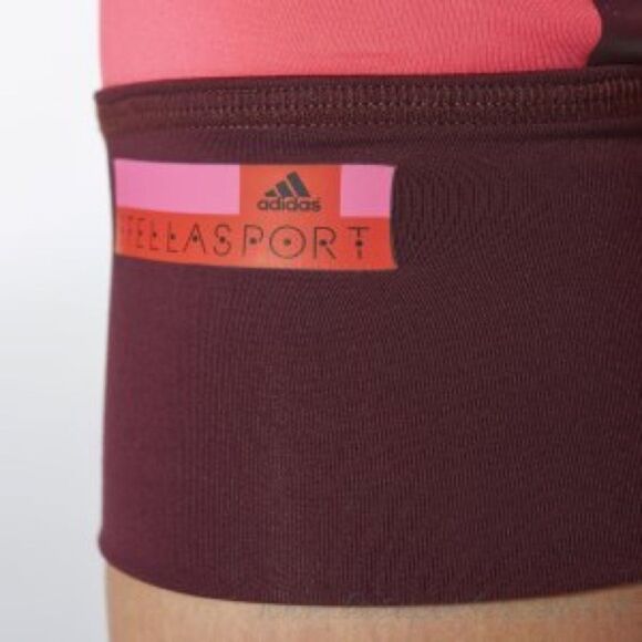 Adidas Stellasport maroon burgundy neon fluorescent pink stripe capri leggings M - Picture 7 of 17